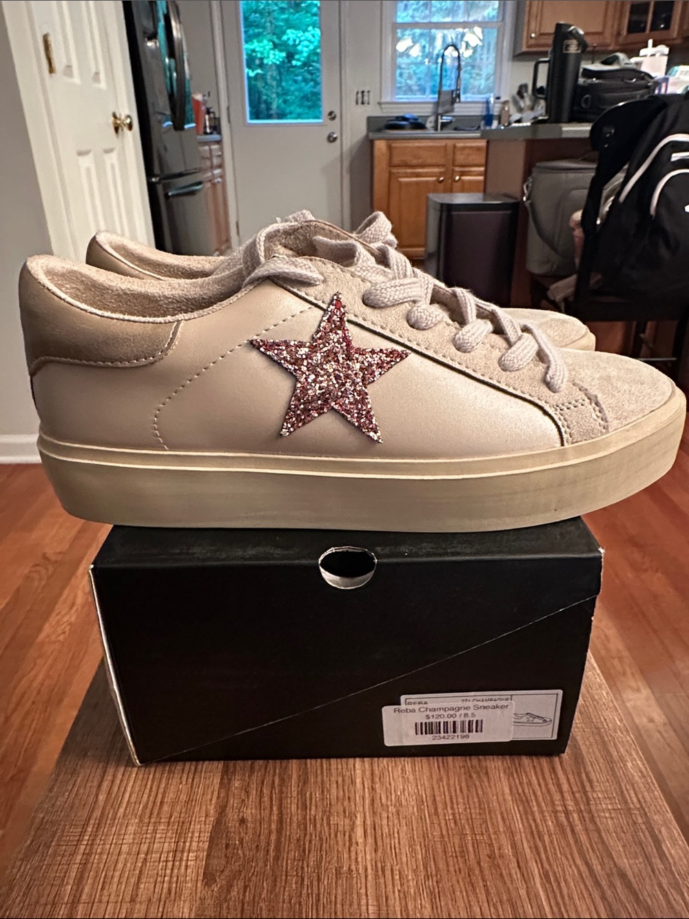 ShuShop Reba Champagne Platform Sneakers with Pink Glitter Star